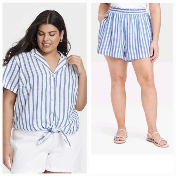 2 pc blue short Set with tie top - Picture 1 of 6